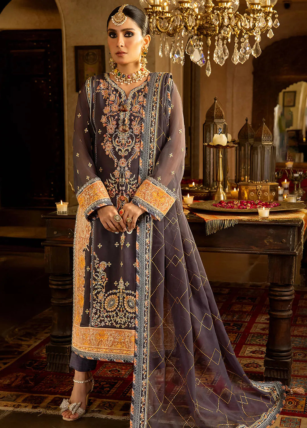 Asim Jofa Embroidered Chiffon Unstitched Suit 3 Piece AJ23VF AJVF-04 - Festive Collection