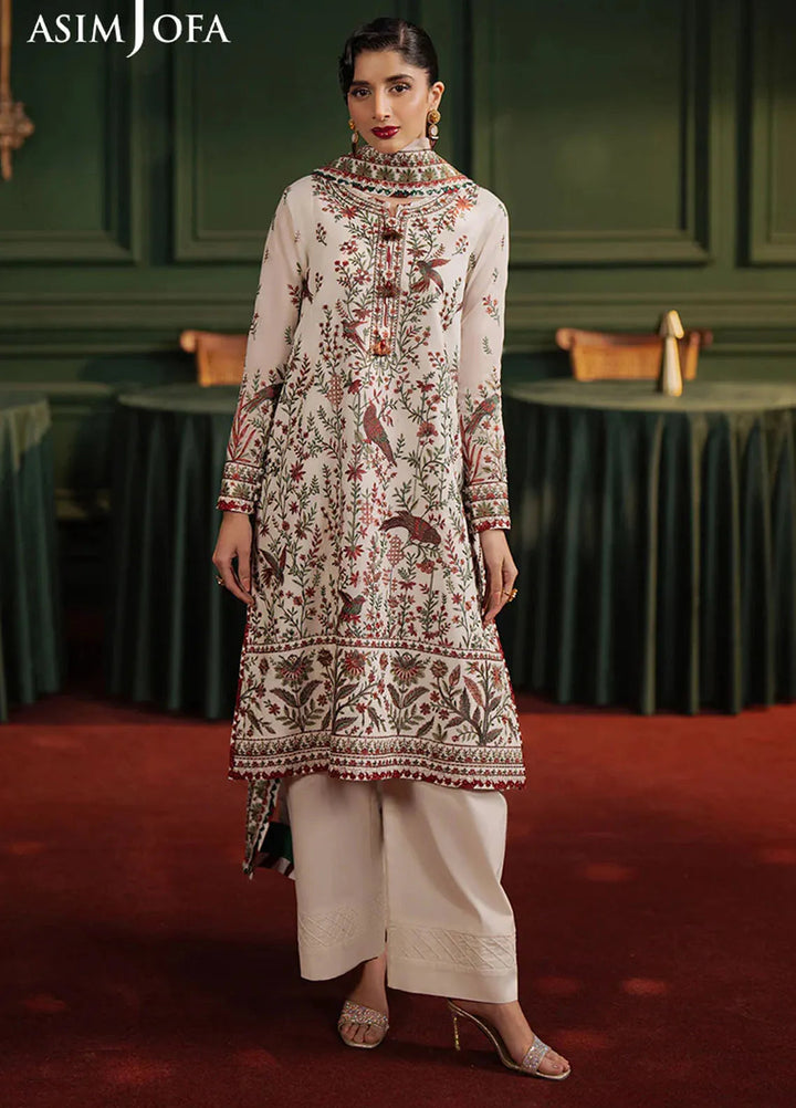 Asim Jofa Embroidered Cotton Net Suits Unstitched 3 Piece AJ25PF AJPF-30 - Festive Collection