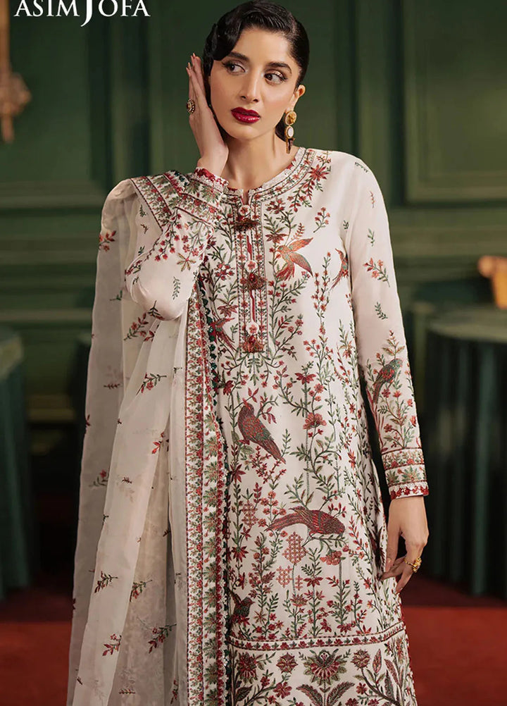 Asim Jofa Embroidered Cotton Net Suits Unstitched 3 Piece AJ25PF AJPF-30 - Festive Collection