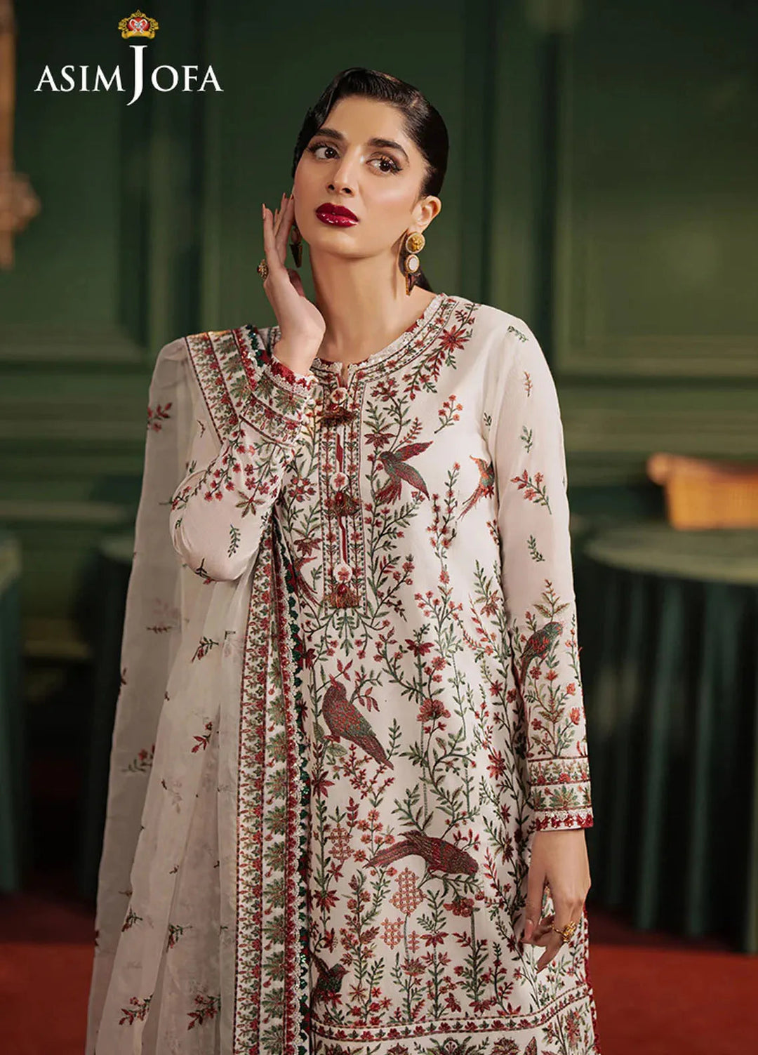 Asim Jofa Embroidered Cotton Net Suits Unstitched 3 Piece AJ25PF AJPF-30 - Festive Collection