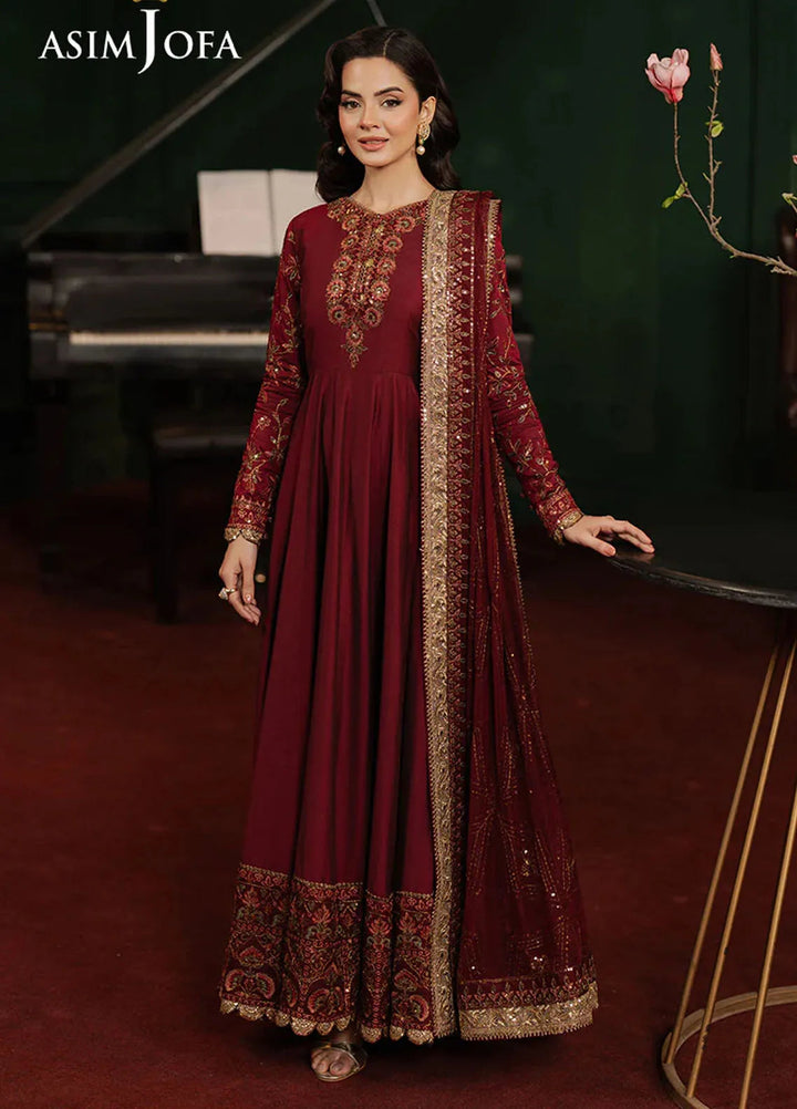 Asim Jofa Embroidered Cotton Silk Suits Unstitched 2 Piece AJ25PF AJPF-15 - Festive Collection