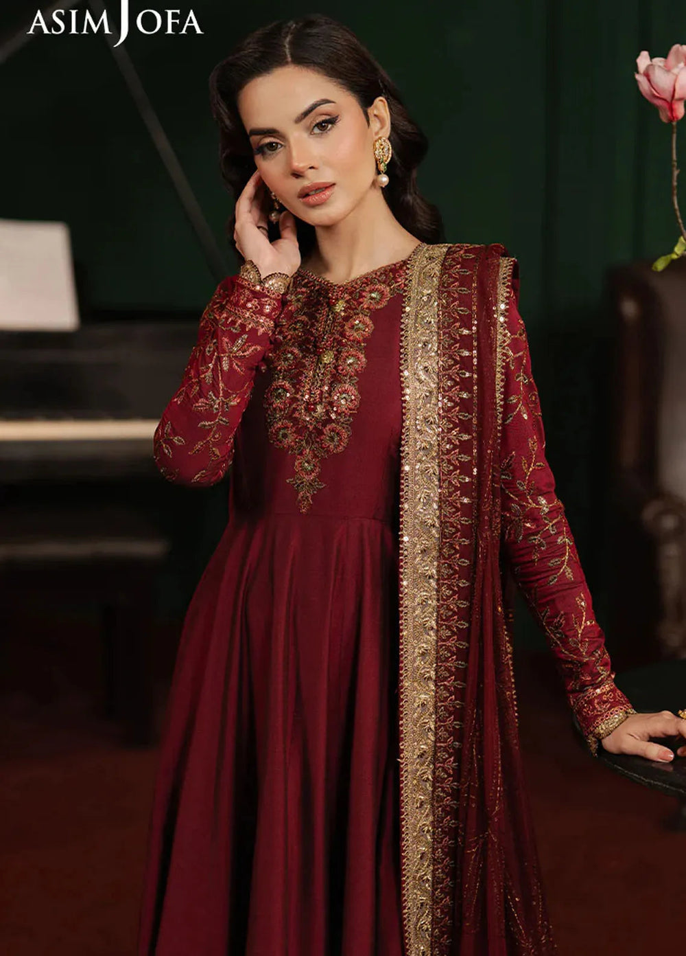 Asim Jofa Embroidered Cotton Silk Suits Unstitched 2 Piece AJ25PF AJPF-15 - Festive Collection