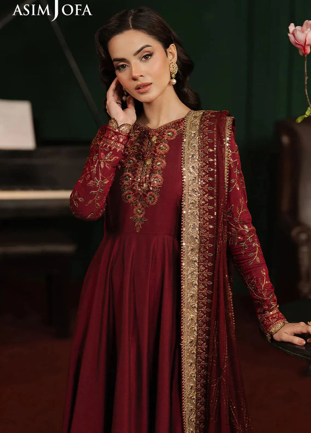 Asim Jofa Embroidered Cotton Silk Suits Unstitched 2 Piece AJ25PF AJPF-15 - Festive Collection