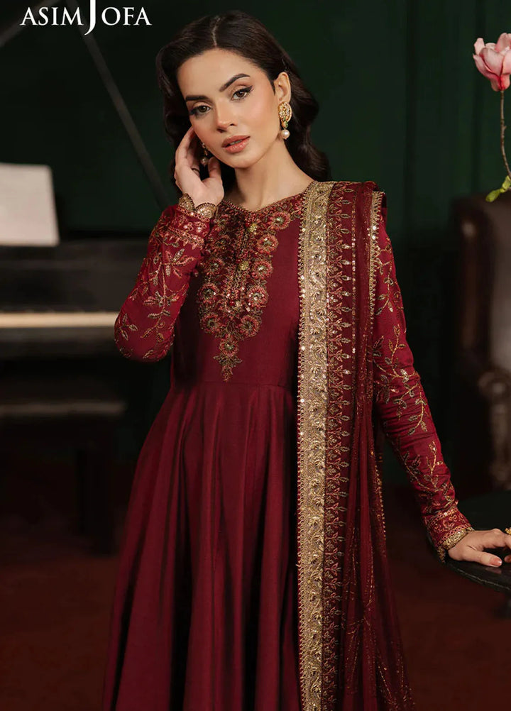 Asim Jofa Embroidered Cotton Silk Suits Unstitched 2 Piece AJ25PF AJPF-15 - Festive Collection