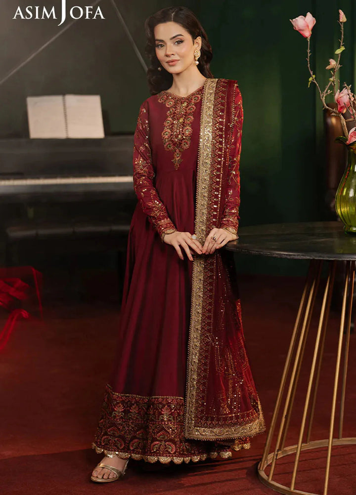 Asim Jofa Embroidered Cotton Silk Suits Unstitched 2 Piece AJ25PF AJPF-15 - Festive Collection