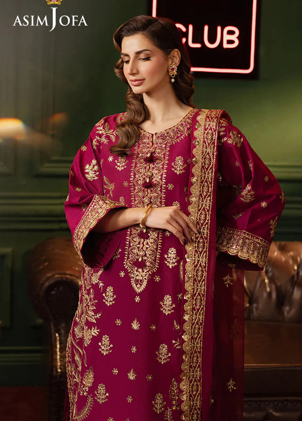 Asim Jofa Embroidered Lawn Suits Unstitched 3 Piece AJ25PF AJPF-13 - Festive Collection