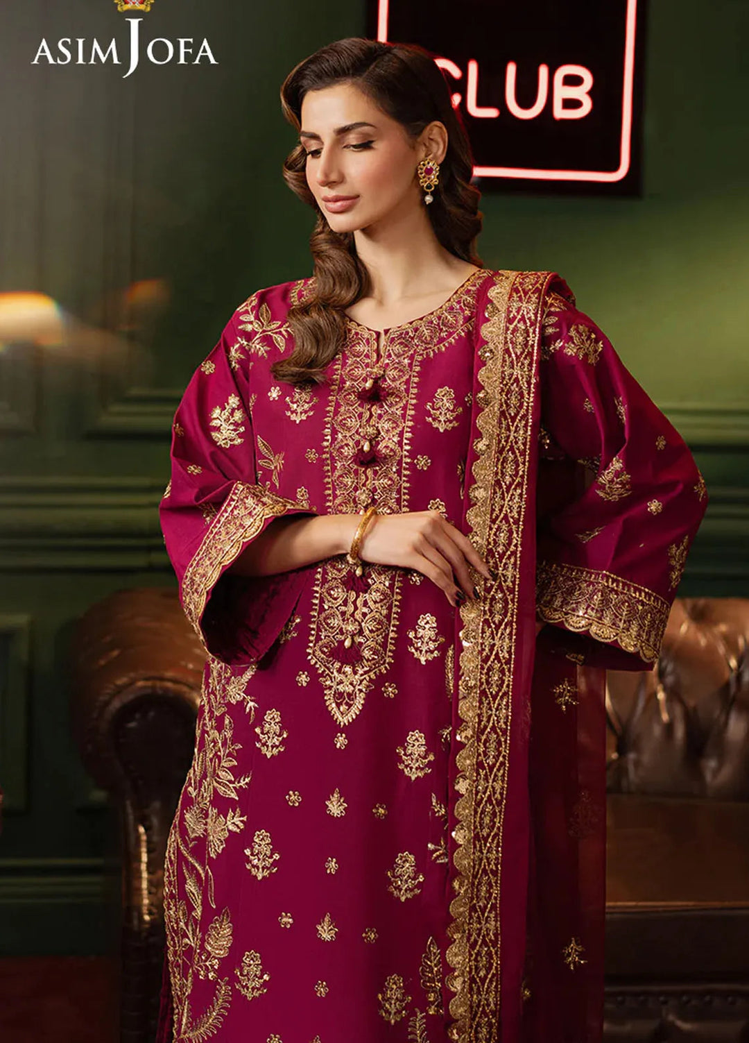Asim Jofa Embroidered Lawn Suits Unstitched 3 Piece AJ25PF AJPF-13 - Festive Collection