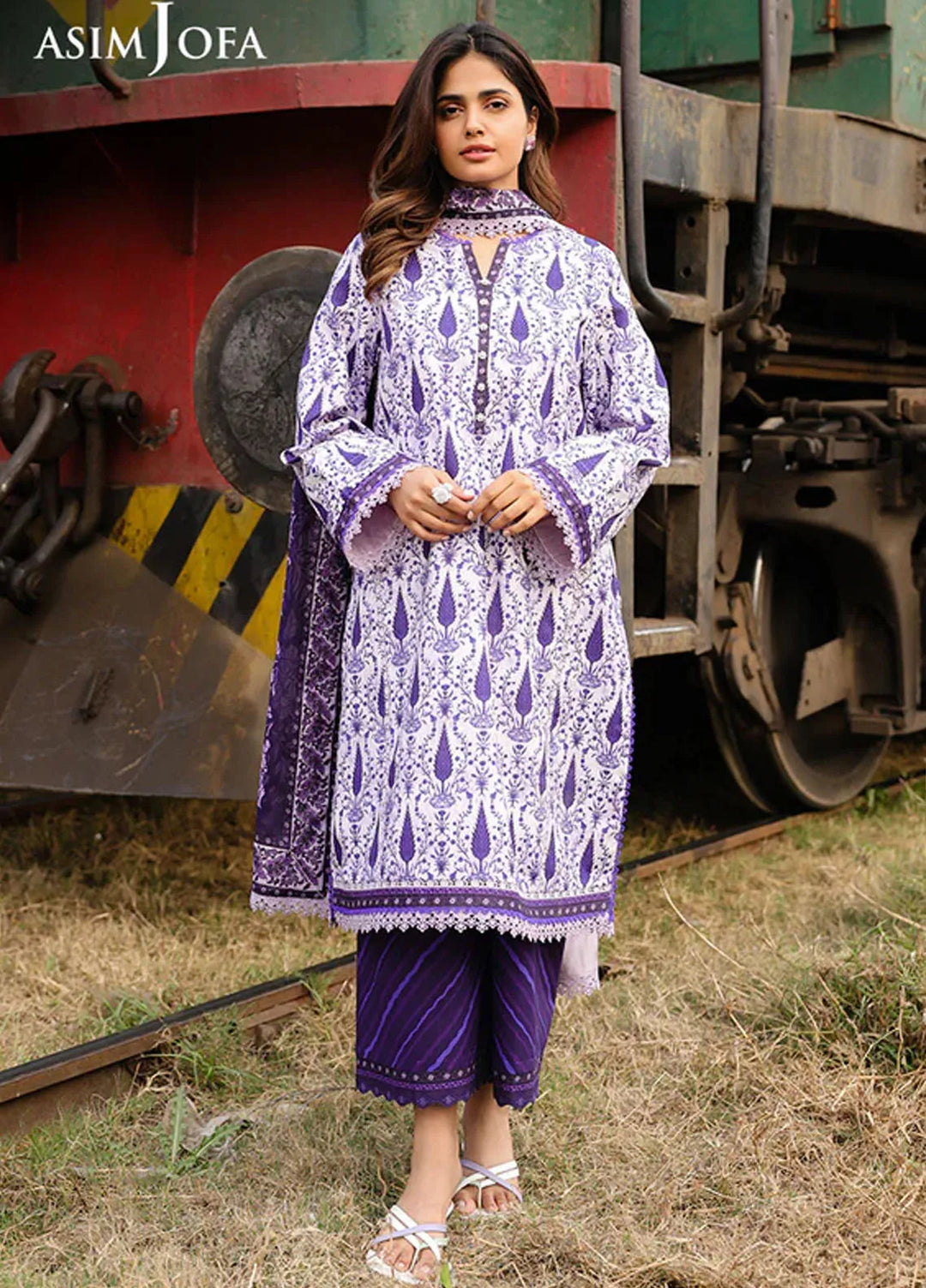 Asim Jofa Embroidered Lawn Suits Unstitched 3 Piece AJ25FE AJUBF-73 - Summer Collection