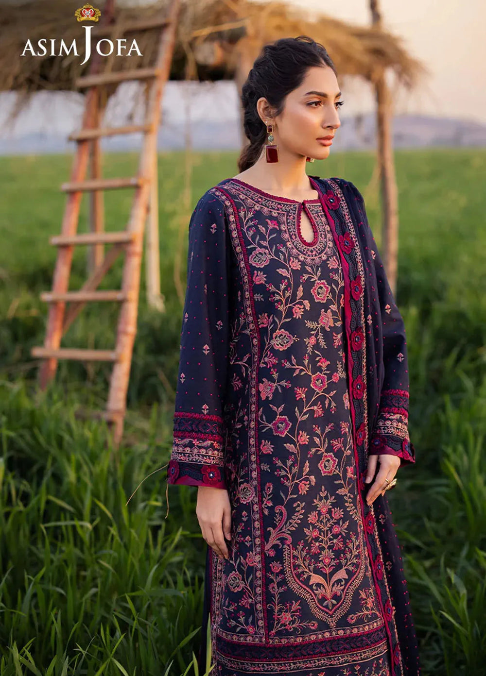 Asim Jofa Embroidered Lawn Suits Unstitched 3 Piece AJ25LL AJELL-01-UNS - Summer Collection