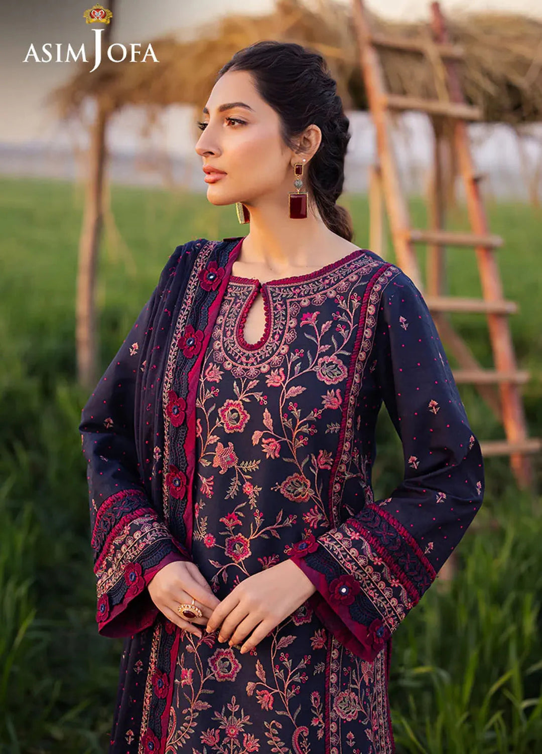 Asim Jofa Embroidered Lawn Suits Unstitched 3 Piece AJ25LL AJELL-01-UNS - Summer Collection