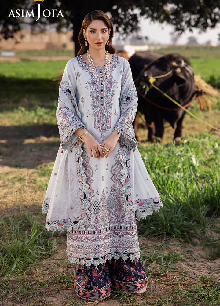 Asim Jofa Embroidered Lawn Suits Unstitched 3 Piece AJ25LL AJELL-10-UNS - Summer Collection