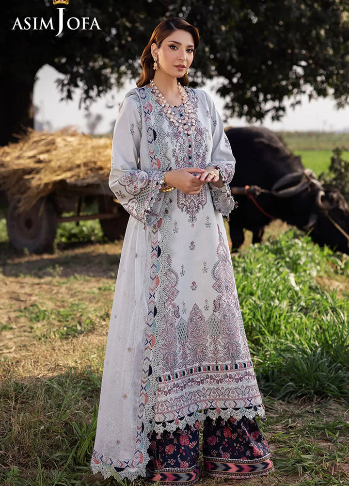 Asim Jofa Embroidered Lawn Suits Unstitched 3 Piece AJ25LL AJELL-10-UNS - Summer Collection