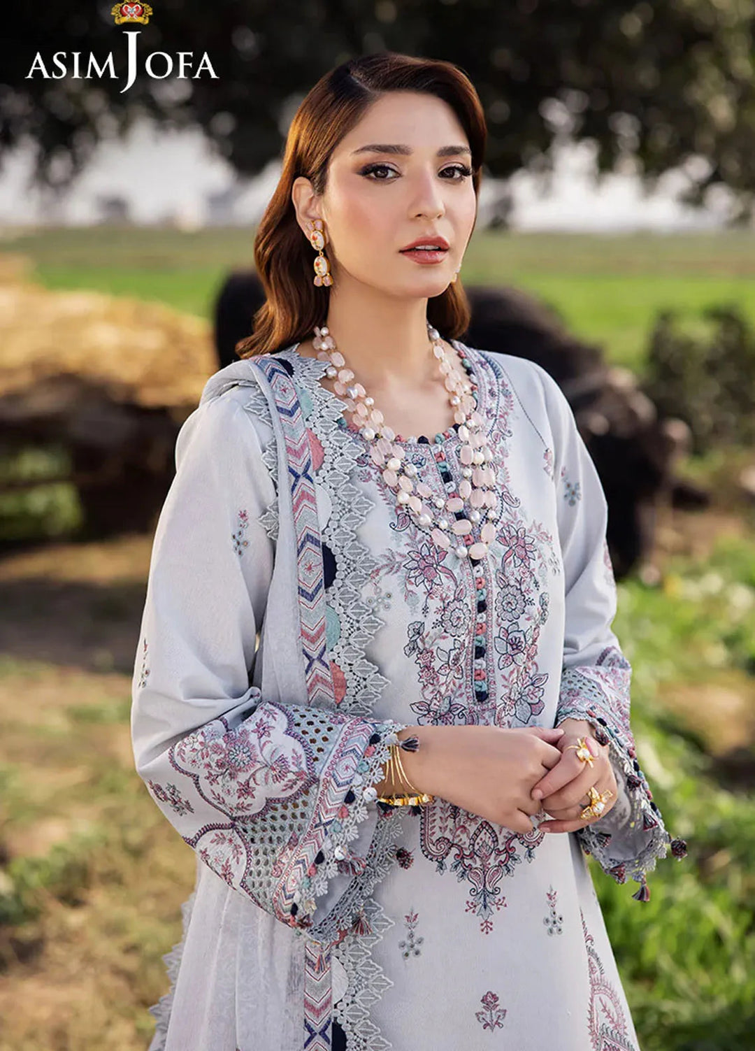 Asim Jofa Embroidered Lawn Suits Unstitched 3 Piece AJ25LL AJELL-10-UNS - Summer Collection