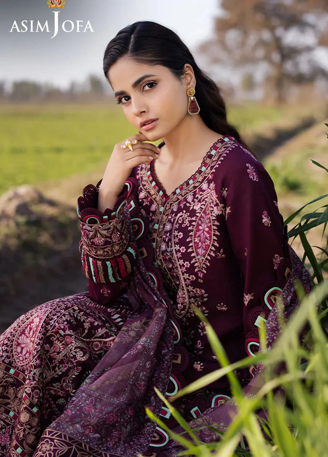 Asim Jofa Embroidered Lawn Suits Unstitched 3 Piece AJ25LL AJELL-12-UNS - Summer Collection