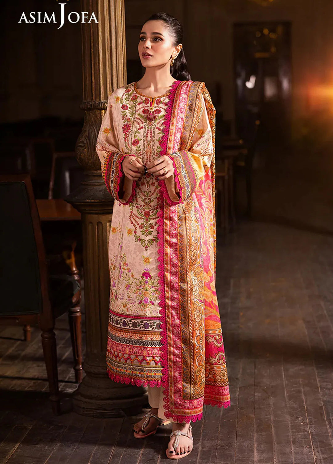 Asim Jofa Embroidered Lawn Suits Unstitched 3 Piece AJ25P4 AJUBJ-02 - Summer Collection