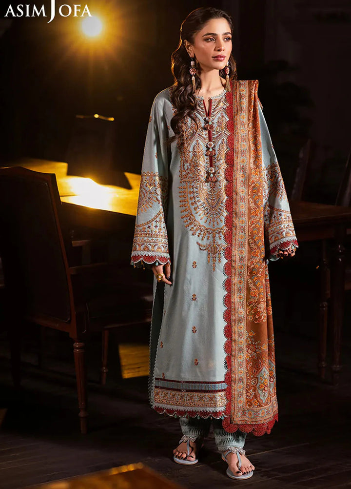 Asim Jofa Embroidered Lawn Suits Unstitched 3 Piece AJ25P4 AJUBJ-11 - Summer Collection