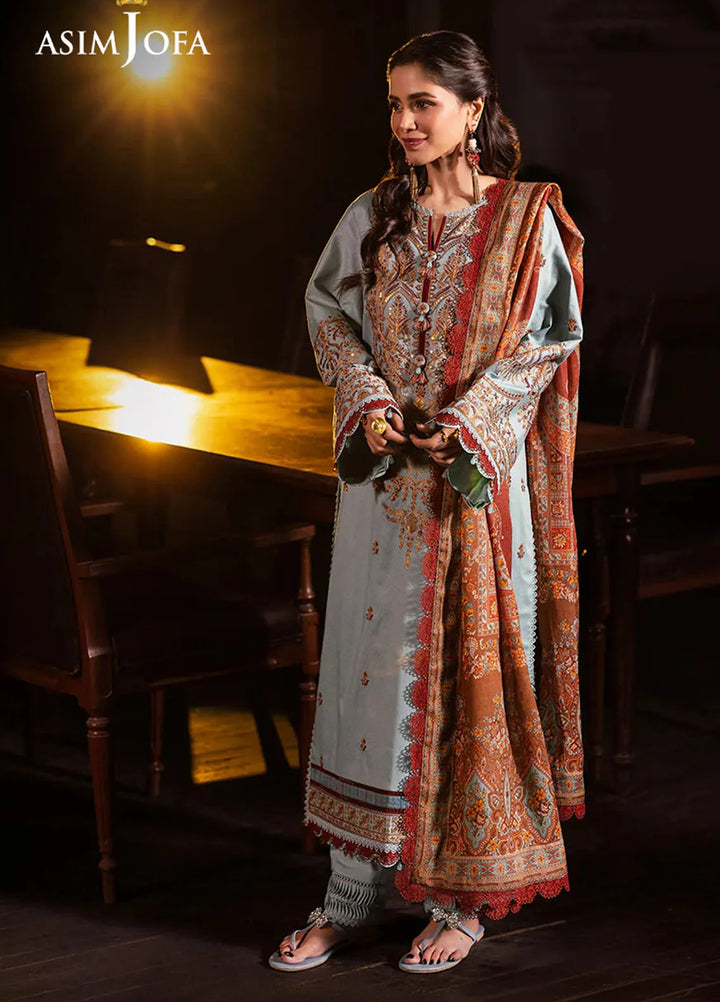Asim Jofa Embroidered Lawn Suits Unstitched 3 Piece AJ25P4 AJUBJ-11 - Summer Collection