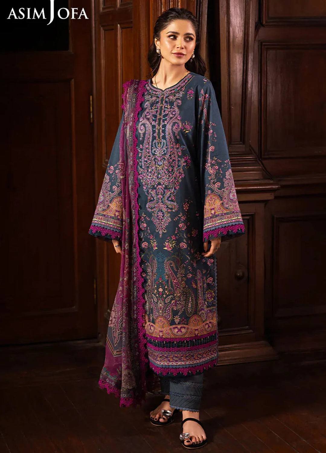 Asim Jofa Embroidered Lawn Suits Unstitched 3 Piece AJ25P5 AJUBJ-05 - Summer Collection
