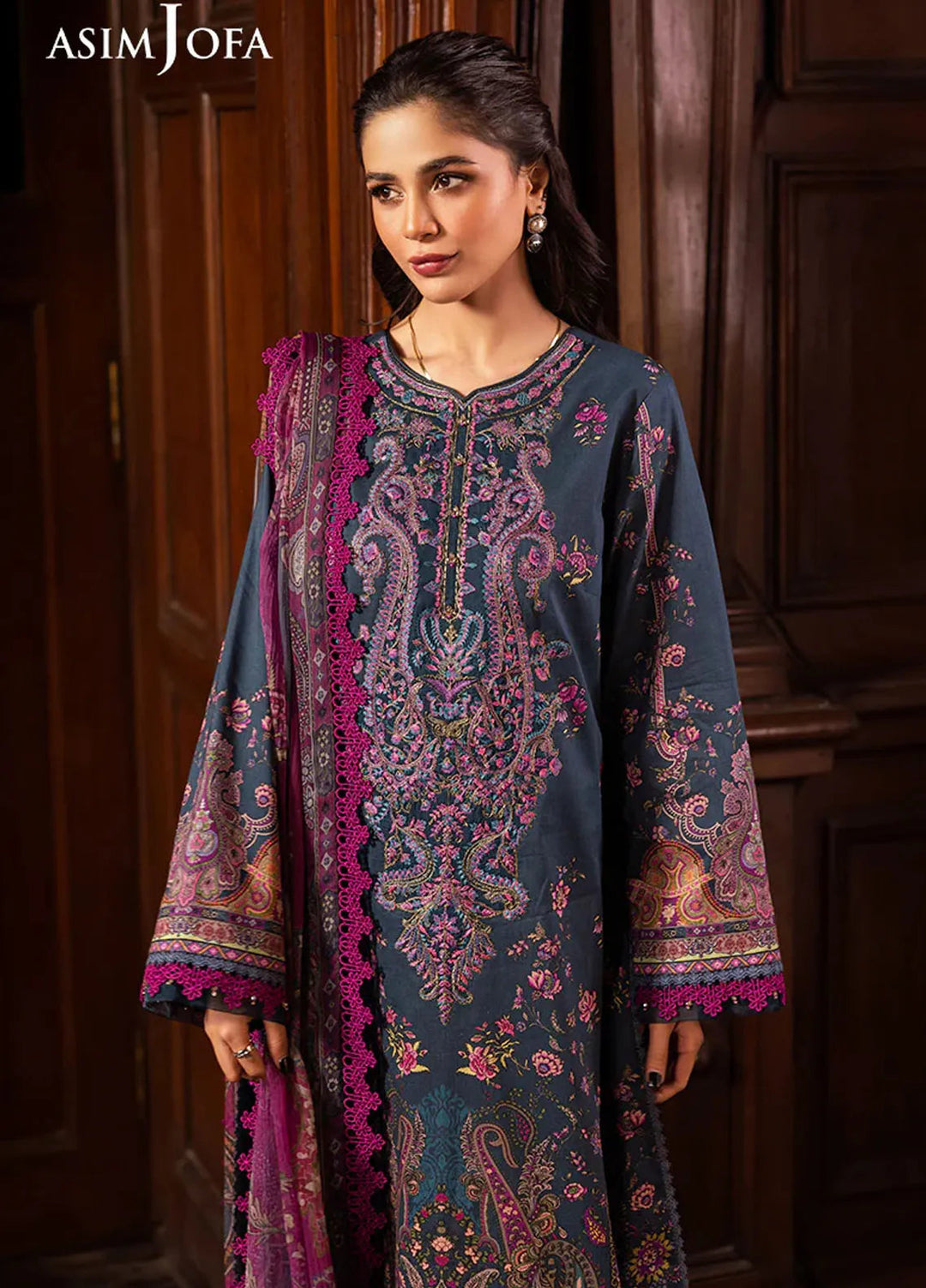 Asim Jofa Embroidered Lawn Suits Unstitched 3 Piece AJ25P5 AJUBJ-05 - Summer Collection