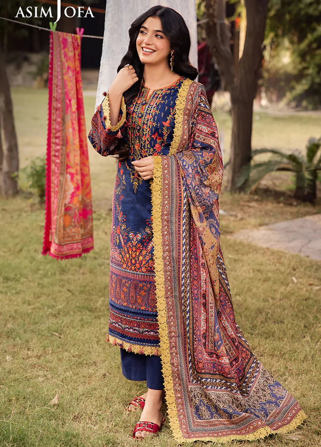 Asim Jofa Embroidered Lawn Suits Unstitched 3 Piece AJ25P5 AJUBJ-08 - Summer Collection