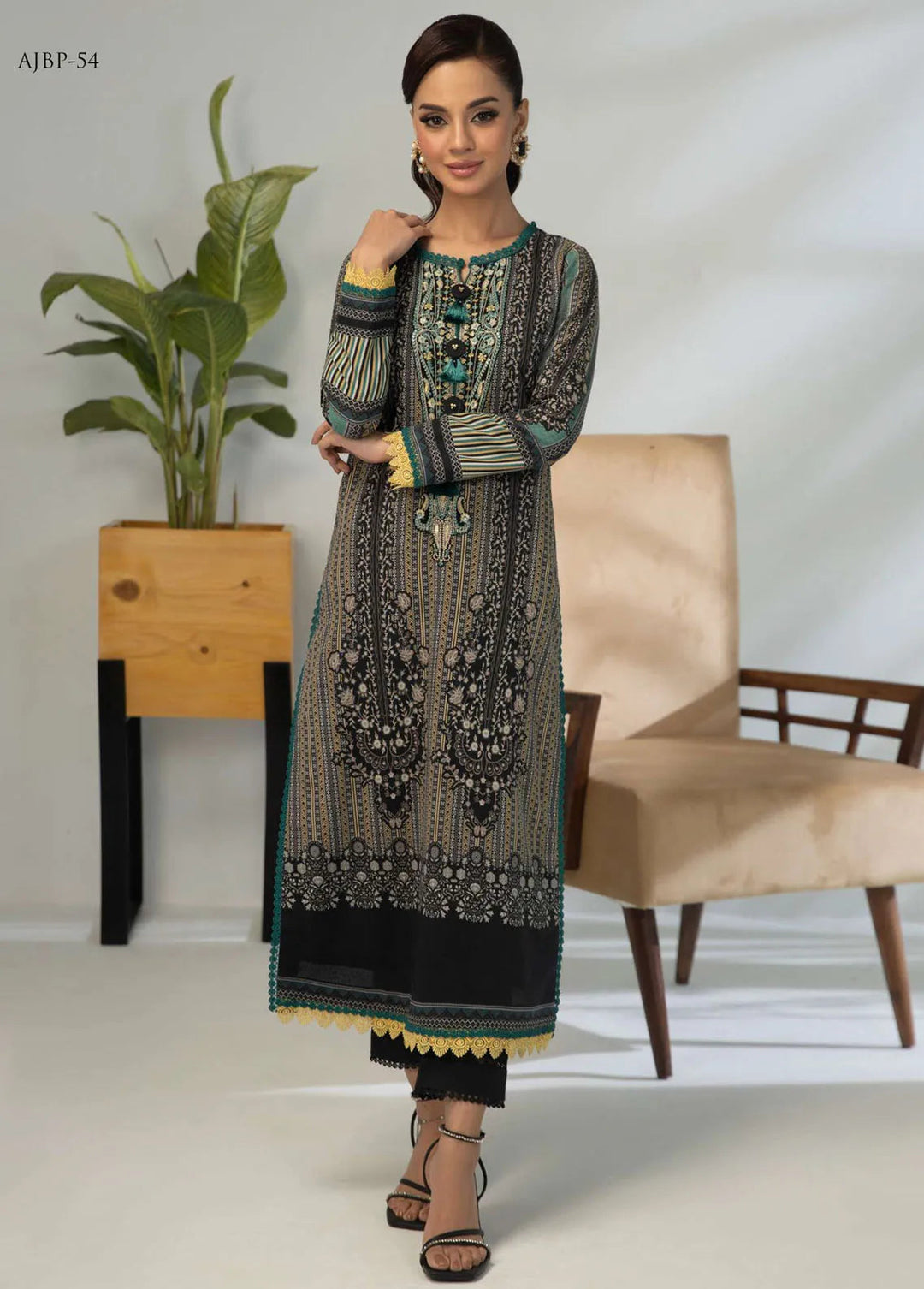 Asim Jofa Embroidered Lawn Unstitched Suit 2 Piece AJ23-P2 AJBP-54 - Summer Collection