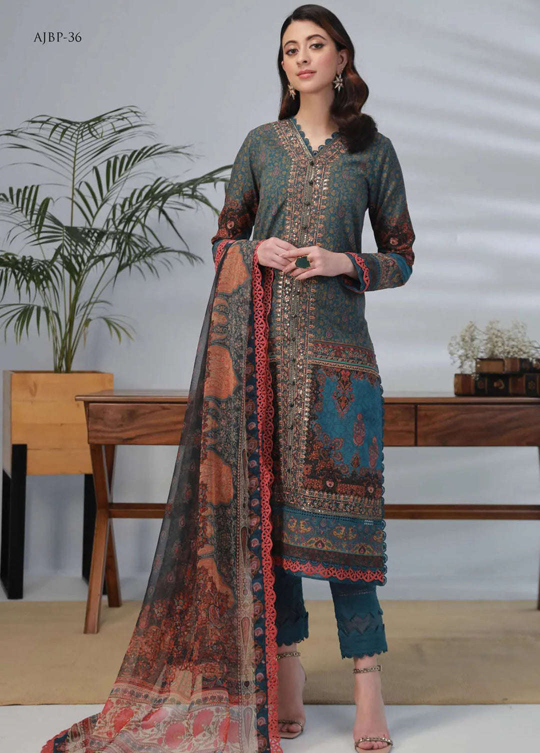 Asim Jofa Embroidered Lawn Unstitched Suit 3 Piece AJ23-P2 AJBP-36 - Summer Collection
