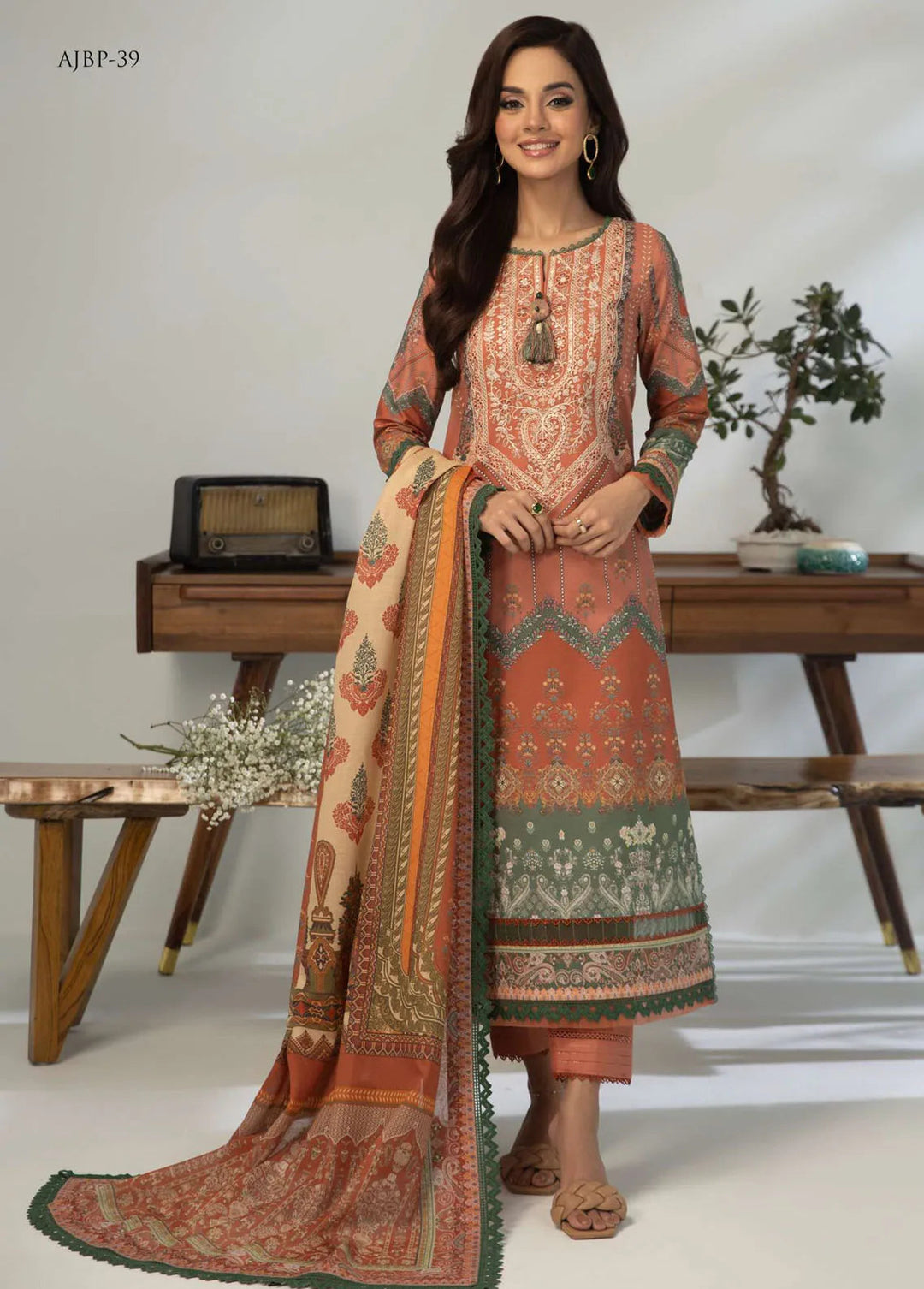 Asim Jofa Embroidered Lawn Unstitched Suit 3 Piece AJ23-P2 AJBP-39 - Summer Collection