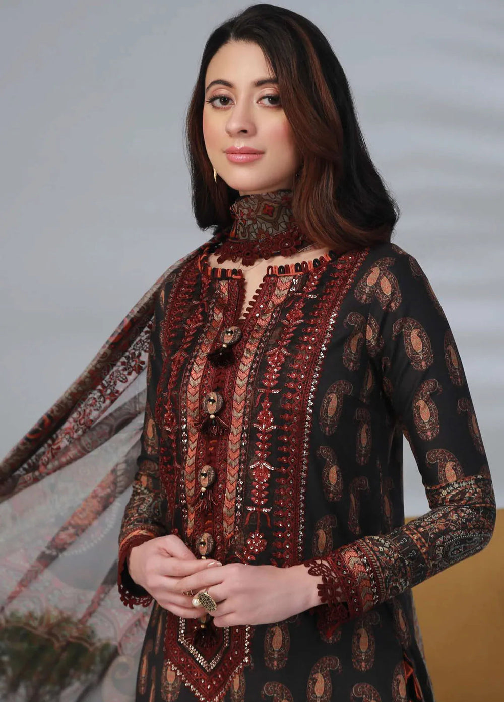 Asim Jofa Embroidered Lawn Unstitched Suit 3 Piece AJ23-P2 AJBP-40 - Summer Collection