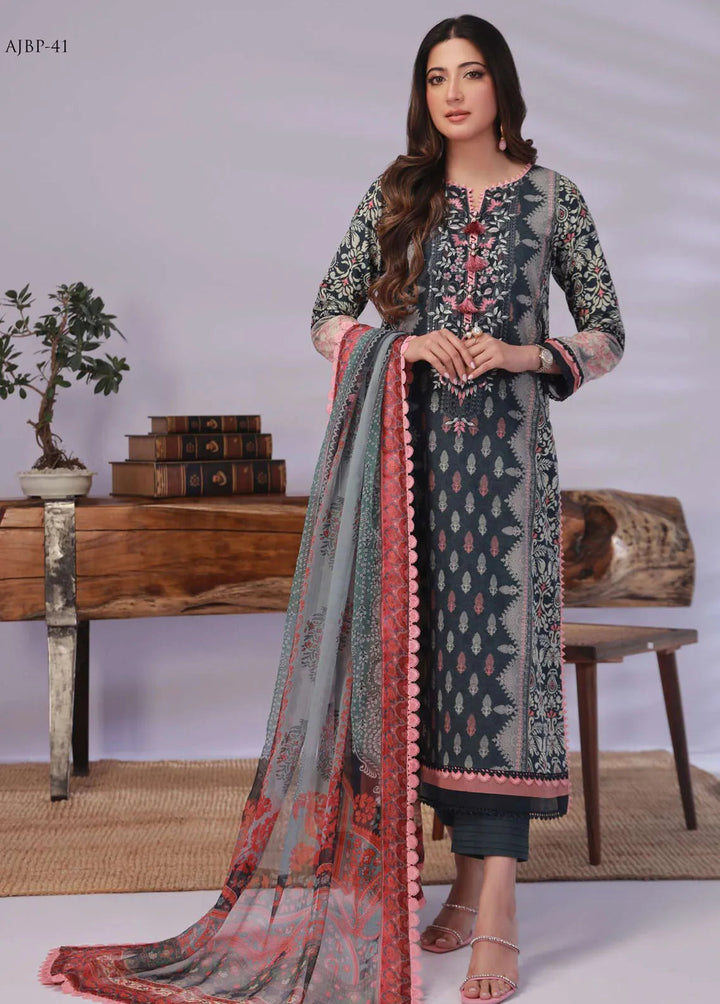Asim Jofa Embroidered Lawn Unstitched Suit 3 Piece AJ23-P2 AJBP-41 - Summer Collection