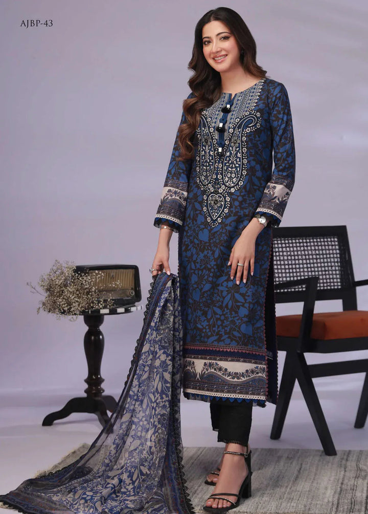 Asim Jofa Embroidered Lawn Unstitched Suit 3 Piece AJ23-P2 AJBP-43 - Summer Collection