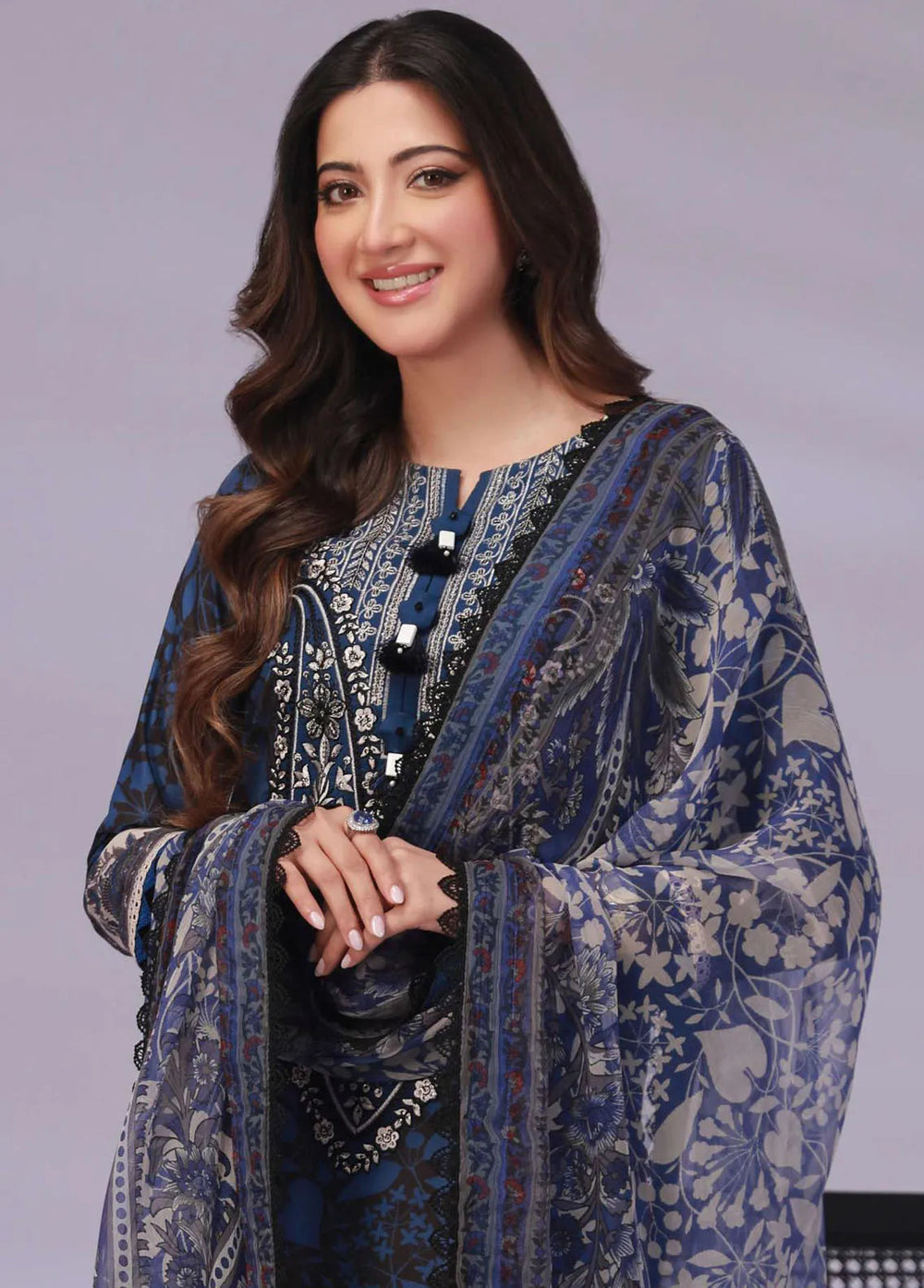 Asim Jofa Embroidered Lawn Unstitched Suit 3 Piece AJ23-P2 AJBP-43 - Summer Collection