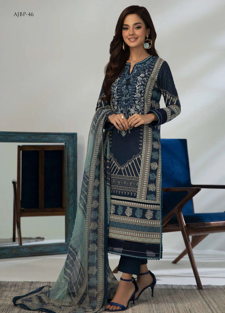 Asim Jofa Embroidered Lawn Unstitched Suit 3 Piece AJ23-P2 AJBP-46 - Summer Collection