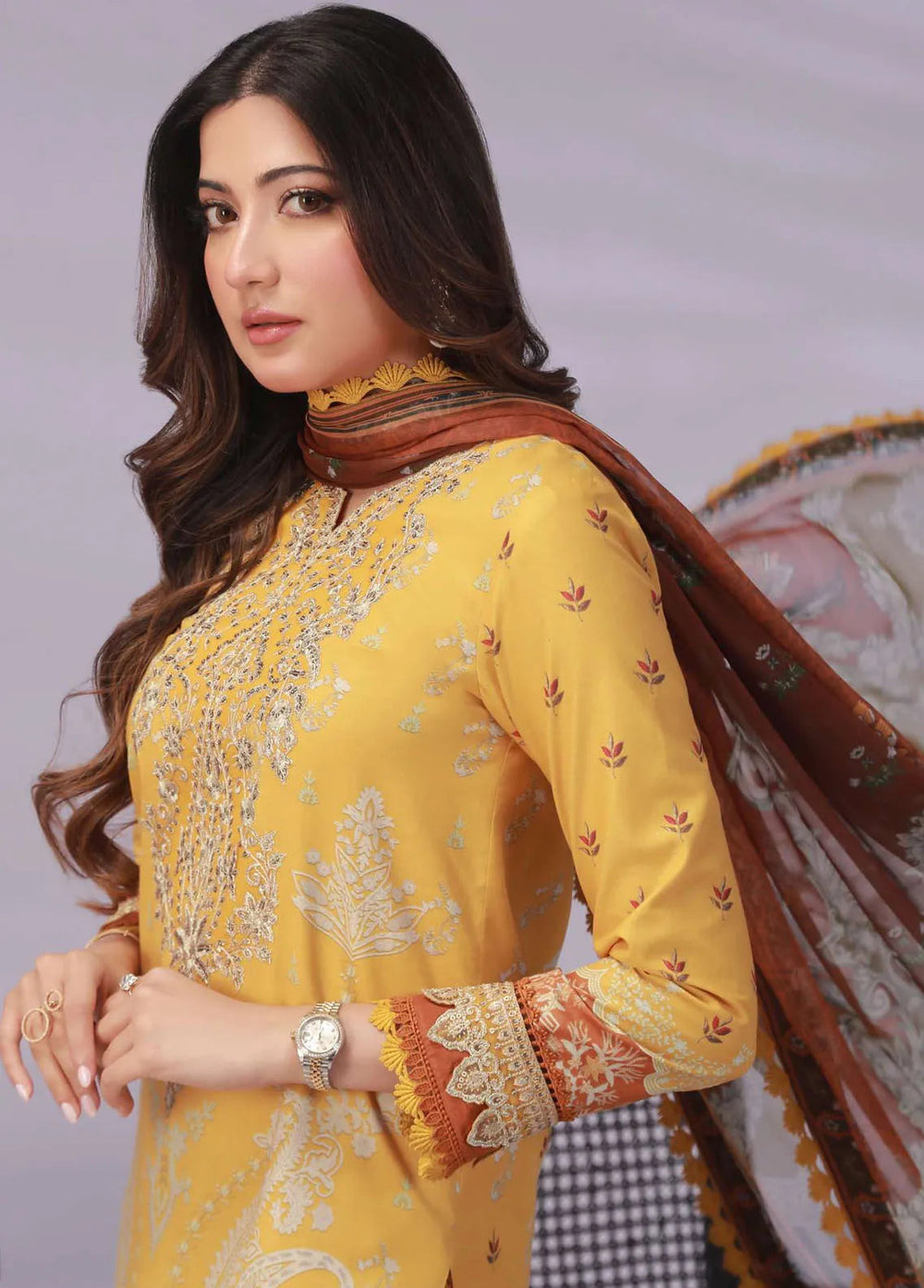 Asim Jofa Embroidered Lawn Unstitched Suit 3 Piece AJ23-P2 AJBP-47 - Summer Collection