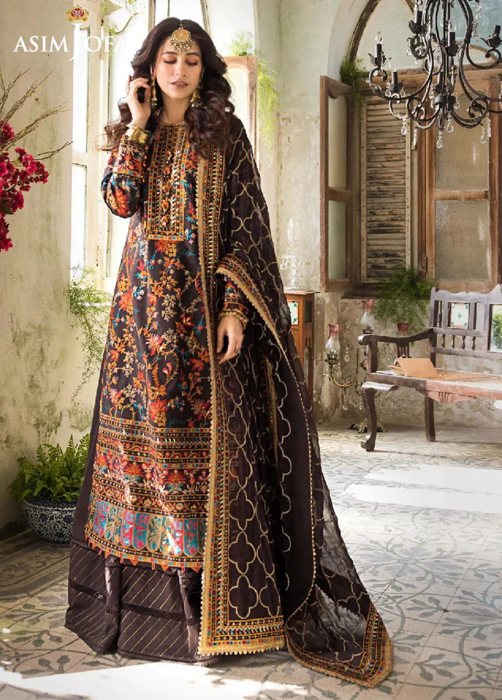 Asim Jofa Embroidered Lawn Unstitched Suit 3 Piece AJ23EL AJLR-01 - Luxury Lawn Collection