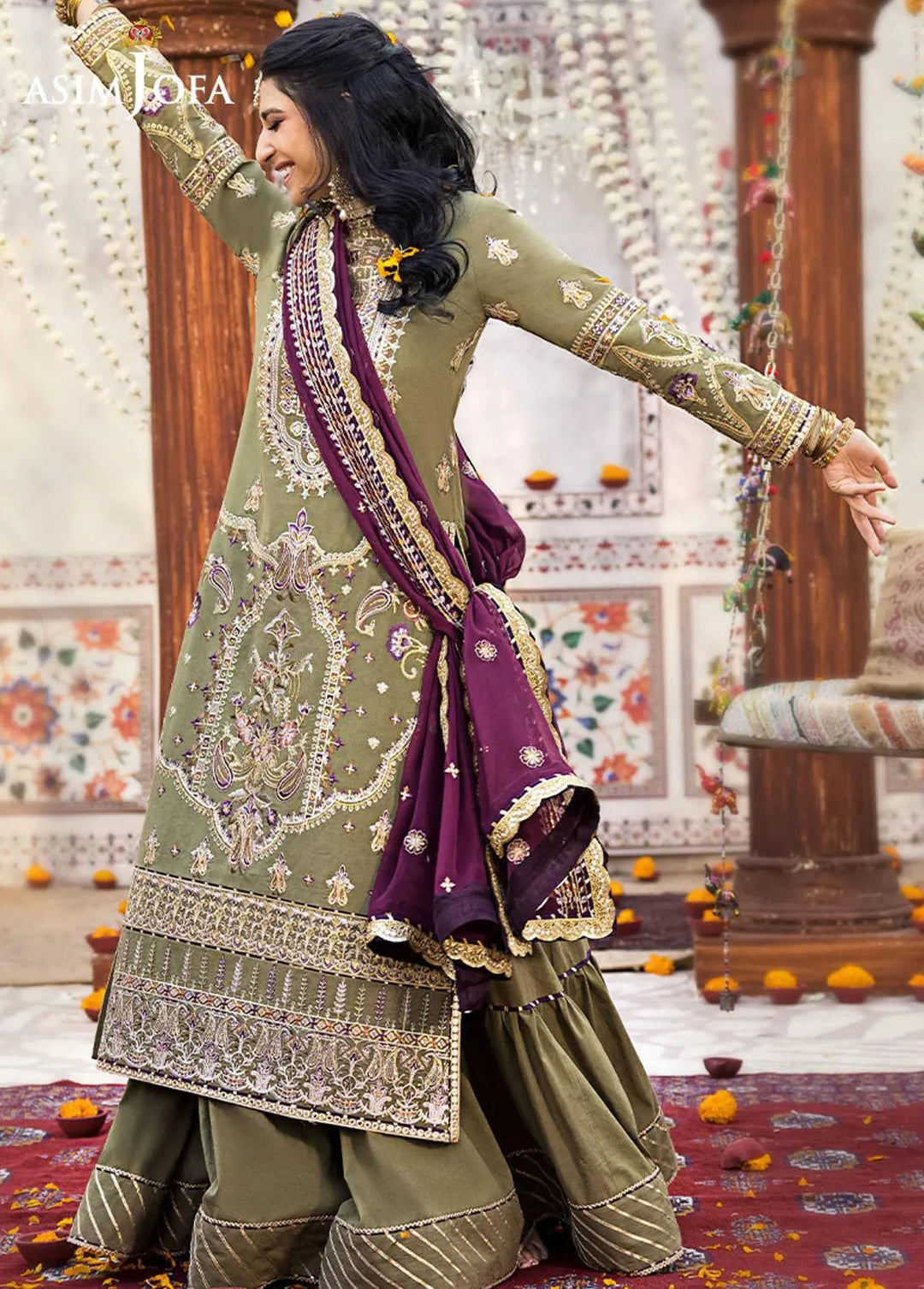 Asim Jofa Embroidered Lawn Unstitched Suit 3 Piece AJ23EL AJLR-06 - Luxury Lawn Collection