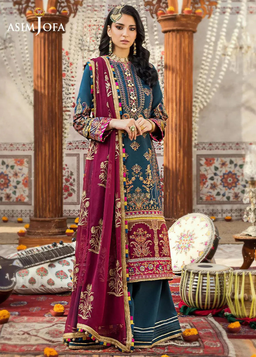 Asim Jofa Embroidered Lawn Unstitched Suit 3 Piece AJ23EL AJLR-12 - Luxury Lawn Collection