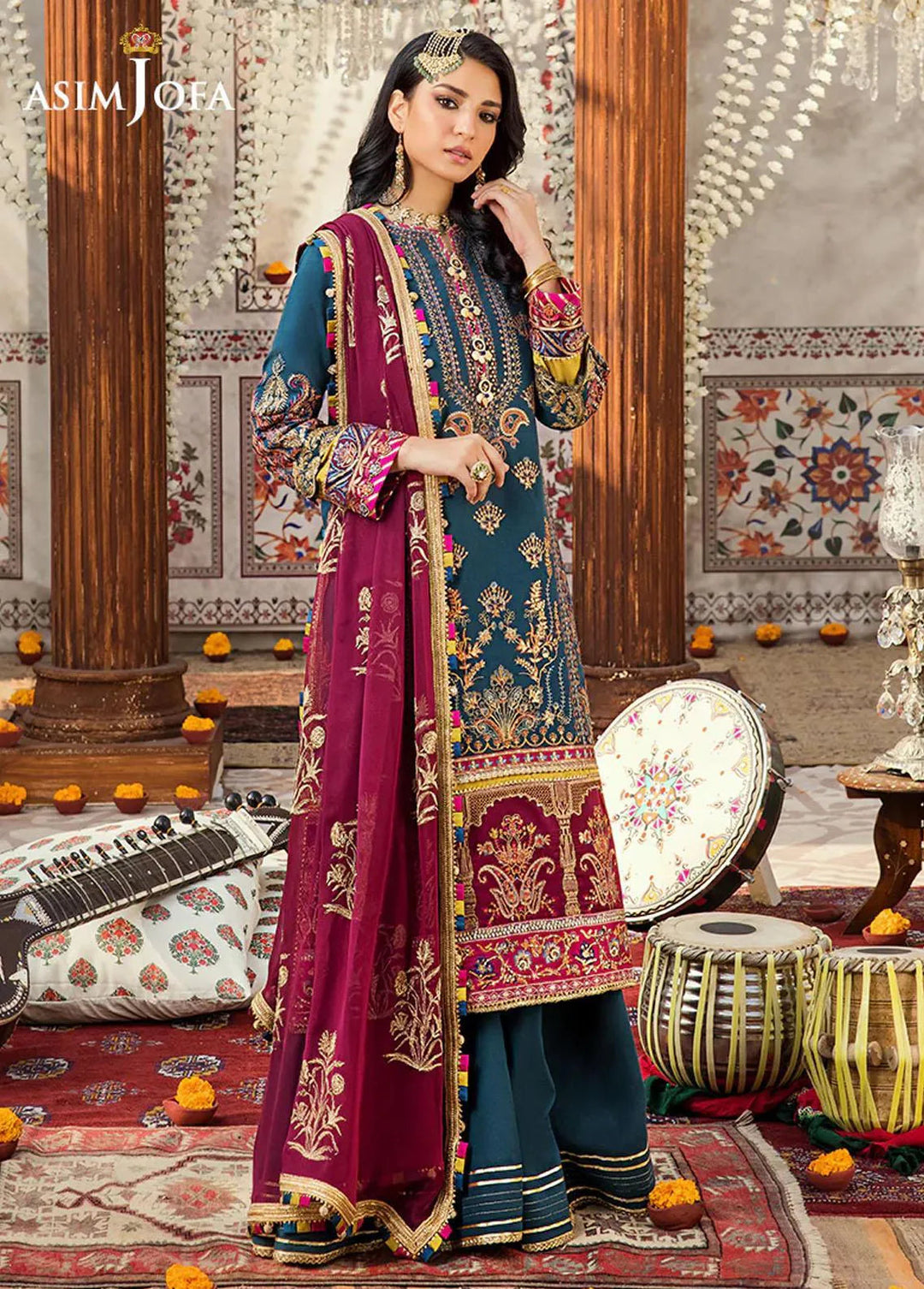 Asim Jofa Embroidered Lawn Unstitched Suit 3 Piece AJ23EL AJLR-12 - Luxury Lawn Collection