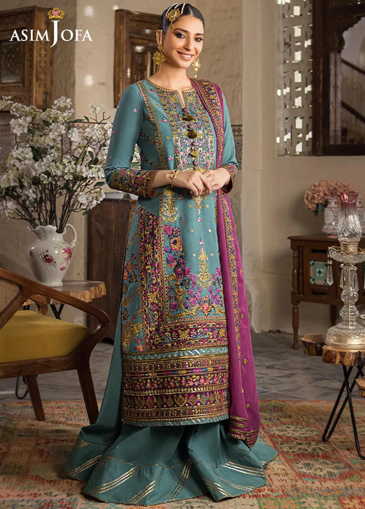 Asim Jofa Embroidered Lawn Unstitched Suit 3 Piece AJ23EL AJLR-14 - Luxury Lawn Collection