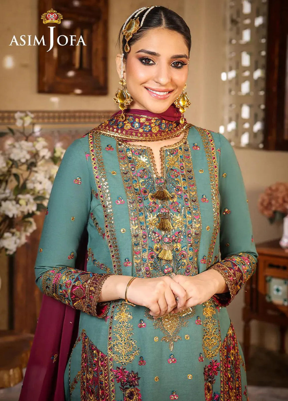 Asim Jofa Embroidered Lawn Unstitched Suit 3 Piece AJ23EL AJLR-14 - Luxury Lawn Collection