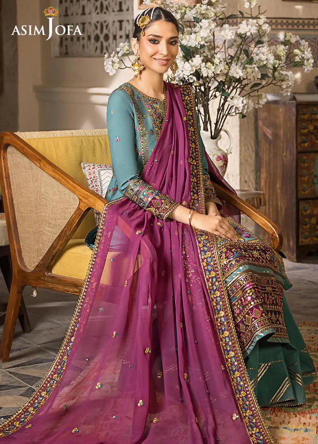 Asim Jofa Embroidered Lawn Unstitched Suit 3 Piece AJ23EL AJLR-14 - Luxury Lawn Collection