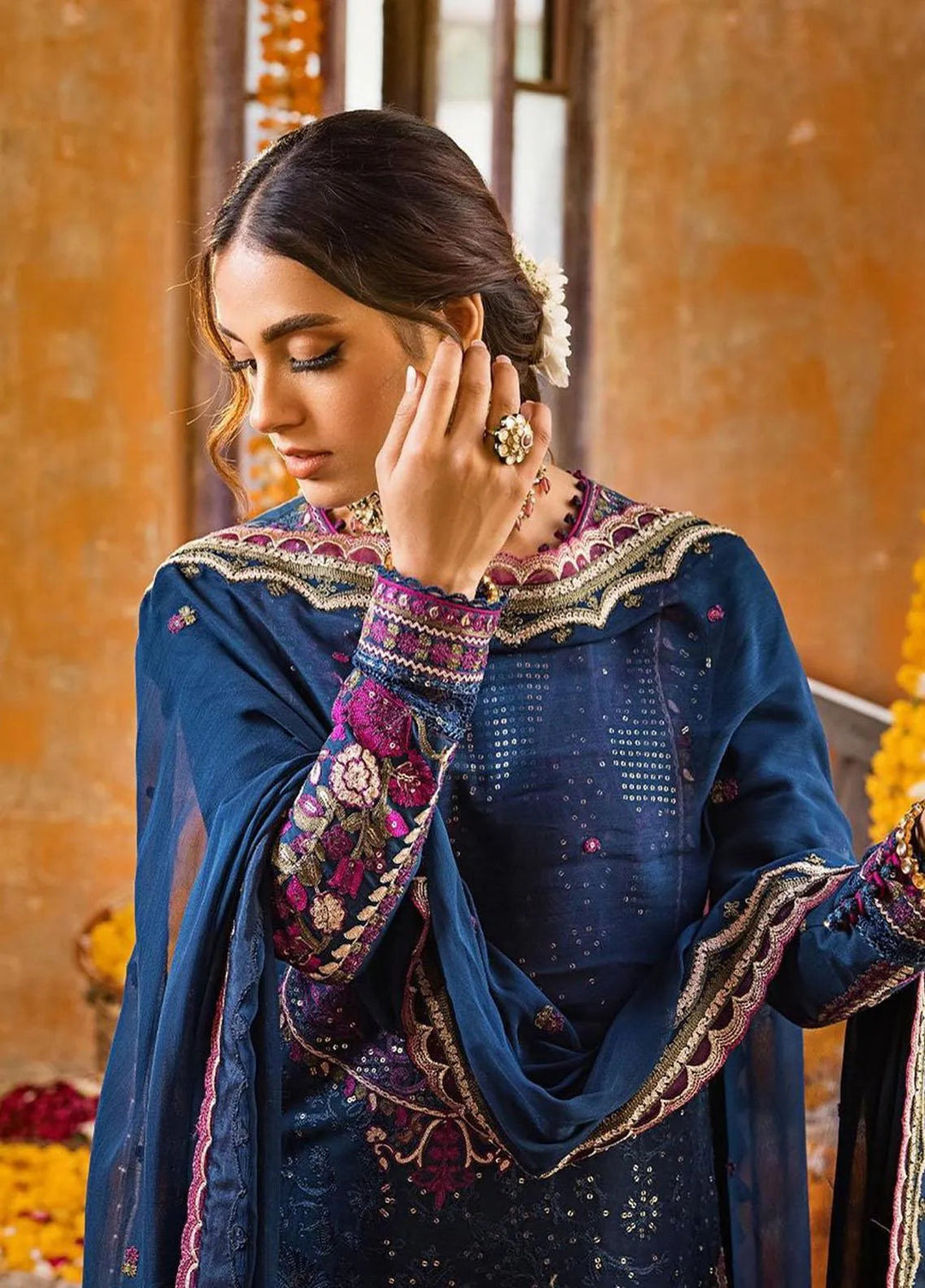 Asim Jofa Embroidered Lawn Unstitched Suit 3 Piece AJ23EL AJLR-19 - Luxury Lawn Collection