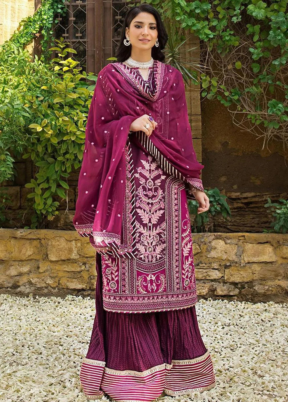 Asim Jofa Embroidered Lawn Unstitched Suit 3 Piece AJ23EL AJLR-21 - Luxury Lawn Collection
