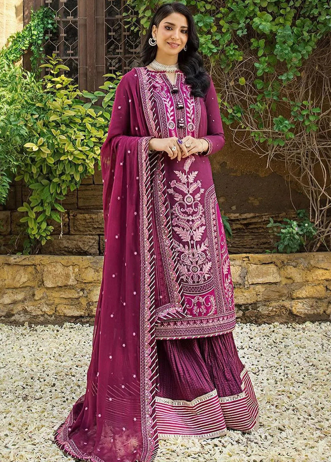 Asim Jofa Embroidered Lawn Unstitched Suit 3 Piece AJ23EL AJLR-21 - Luxury Lawn Collection