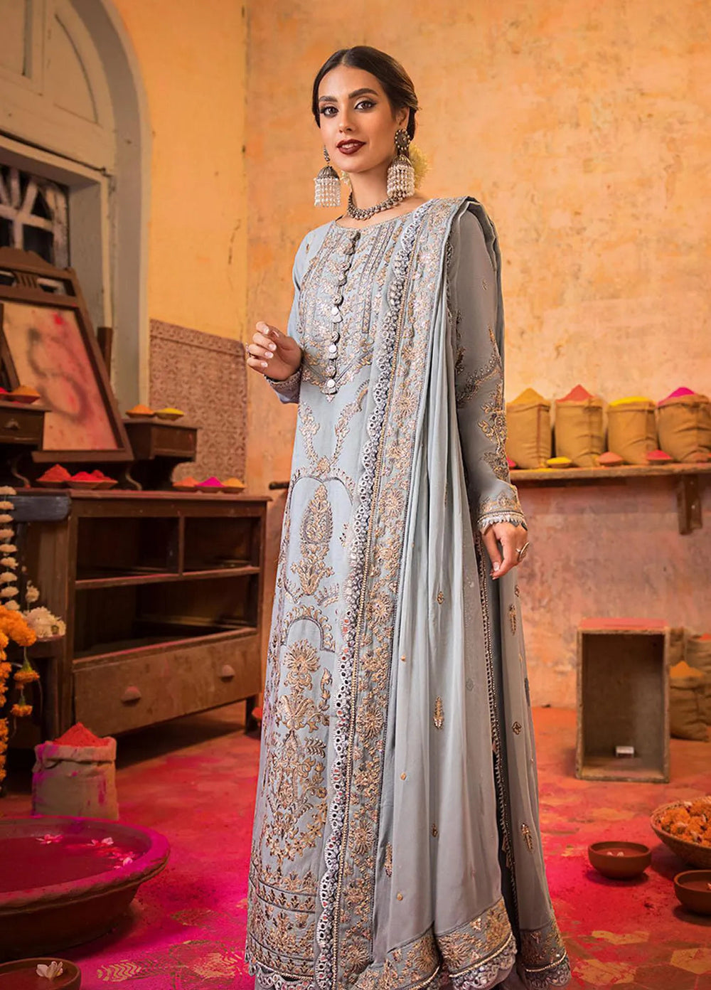 Asim Jofa Embroidered Lawn Unstitched Suit 3 Piece AJ23EL AJLR-23 - Luxury Lawn Collection