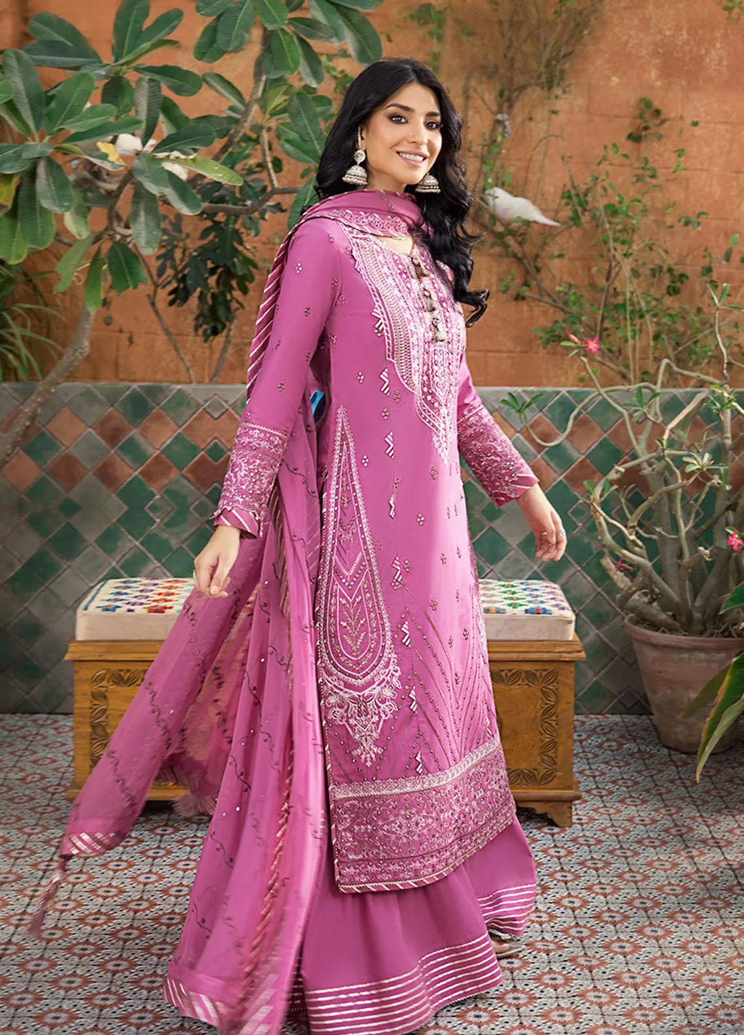 Asim Jofa Embroidered Lawn Unstitched Suit 3 Piece AJ23EL AJLR-24 - Luxury Lawn Collection
