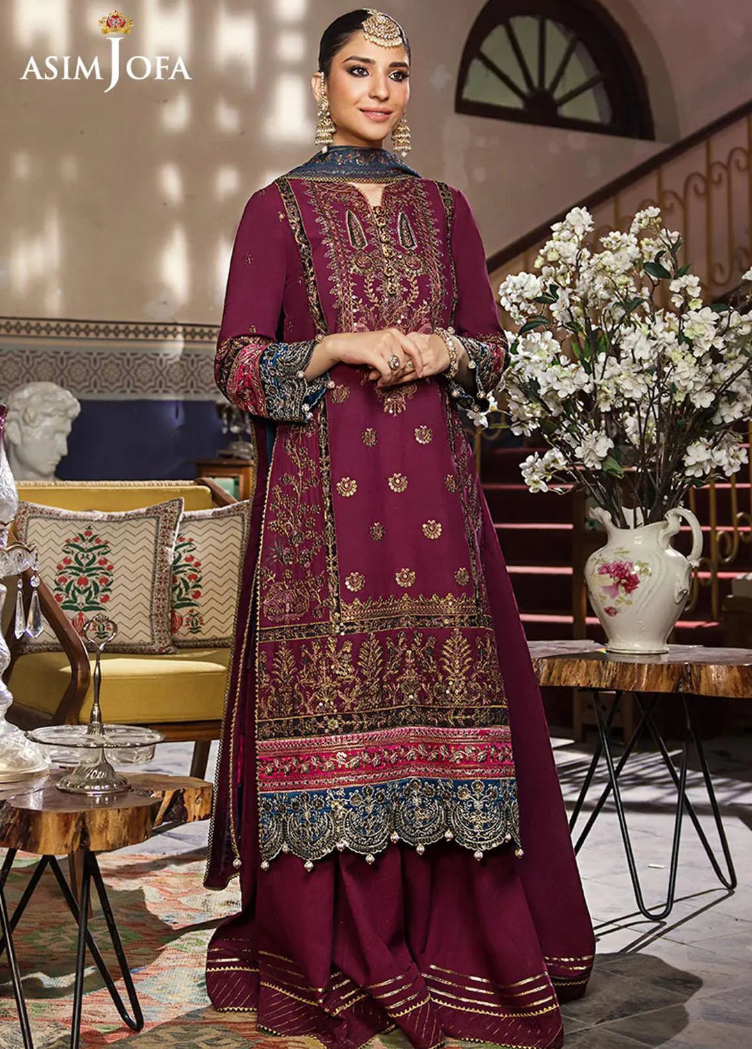 Asim Jofa Embroidered Lawn Unstitched Suit 3 Piece AJ23EL AJLR-31 - Luxury Lawn Collection