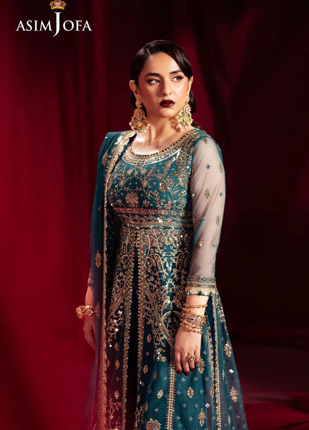 Asim Jofa Embroidered Net Suits Unstitched 3 Piece AJ24M AJMV-09 - Luxury Collection