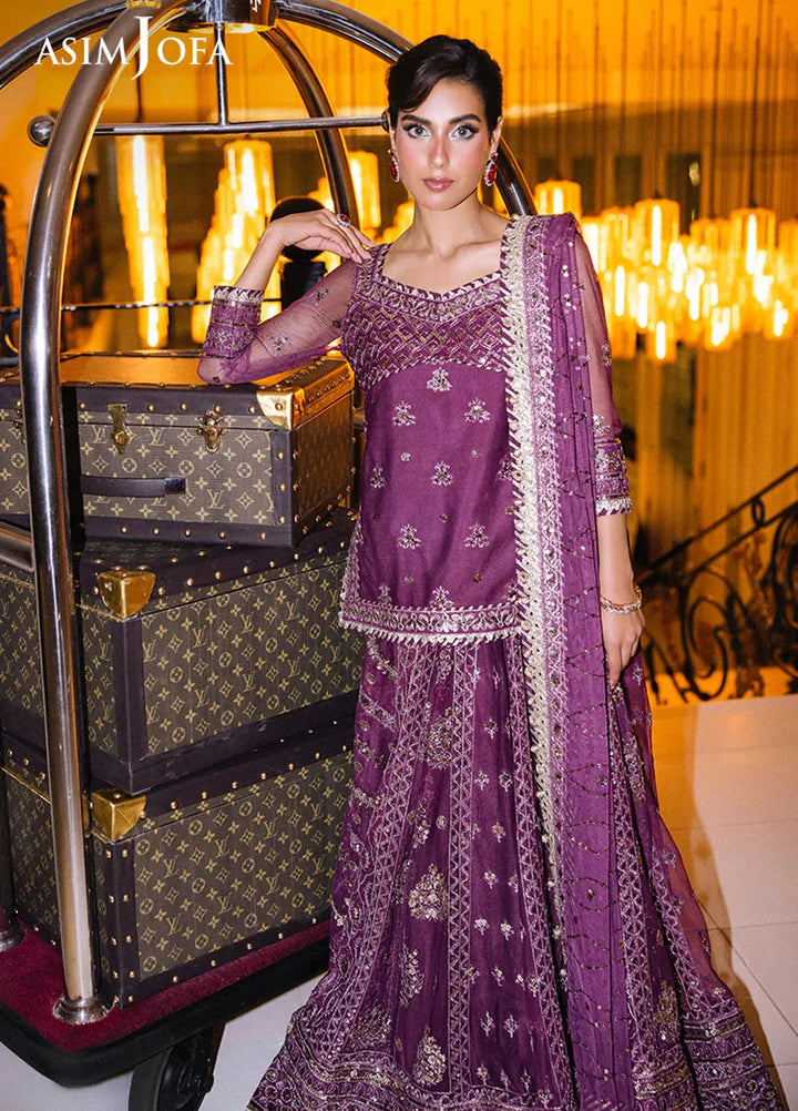 Asim Jofa Embroidered Net Suits Unstitched 3 Piece AJ25F AJFF-01 - Festive Collection