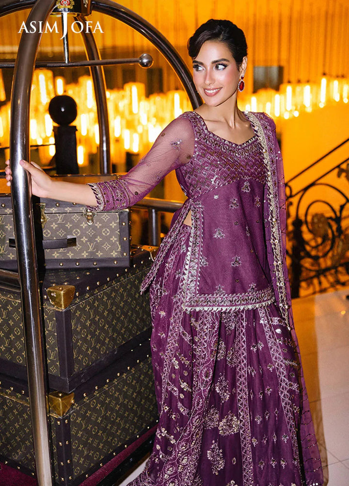 Asim Jofa Embroidered Net Suits Unstitched 3 Piece AJ25F AJFF-01 - Festive Collection