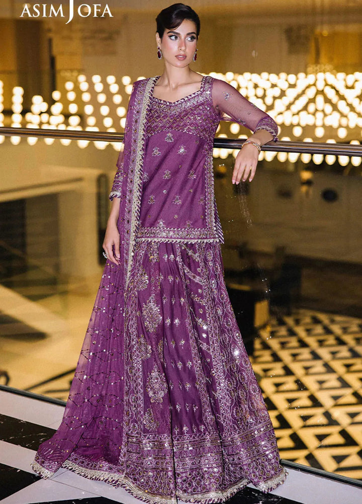 Asim Jofa Embroidered Net Suits Unstitched 3 Piece AJ25F AJFF-01 - Festive Collection